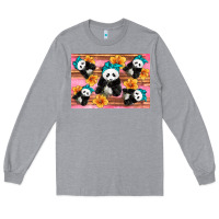 Heather Grey Baby panda flowers Long Sleeve Tee - Artiststas