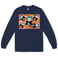 Navy Baby panda flowers Long Sleeve Tee - Artiststas