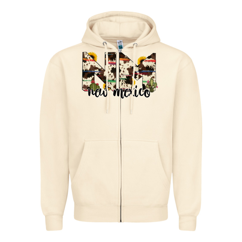 New Mexico State Cowhide Serape Cactus Zipper Hoodie by RanaPortraitStore | Teevron