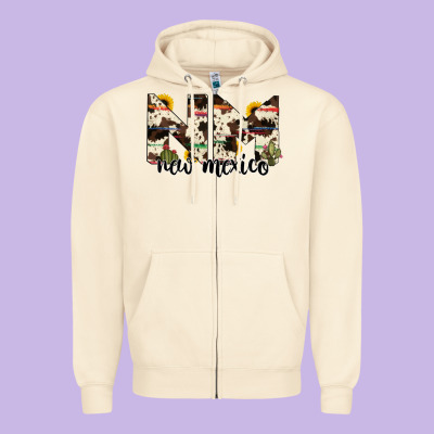 New Mexico State Cowhide Serape Cactus Zipper Hoodie Designed By Ranaportraitstore