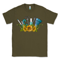 Army Green nail tools with sunflower Classic Tee - BarkalooDesign