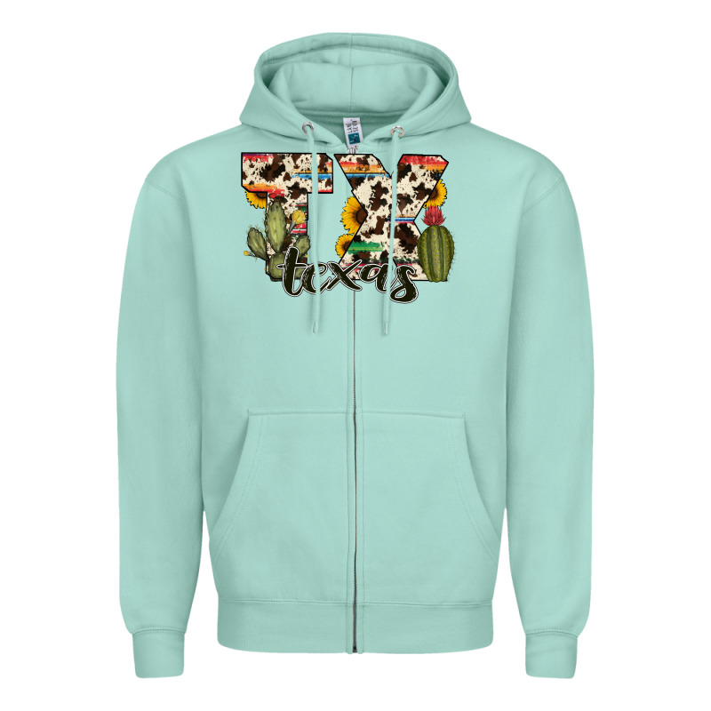 Texas State Cowhide Serape Cactus Zipper Hoodie by RanaPortraitStore | Teevron