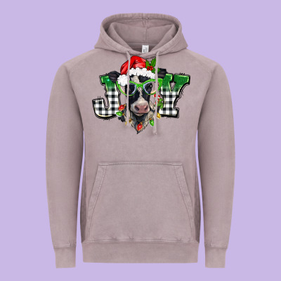 Christmas Joy Black And White Cow Vintage Hoodie Designed By Barkaloodesign