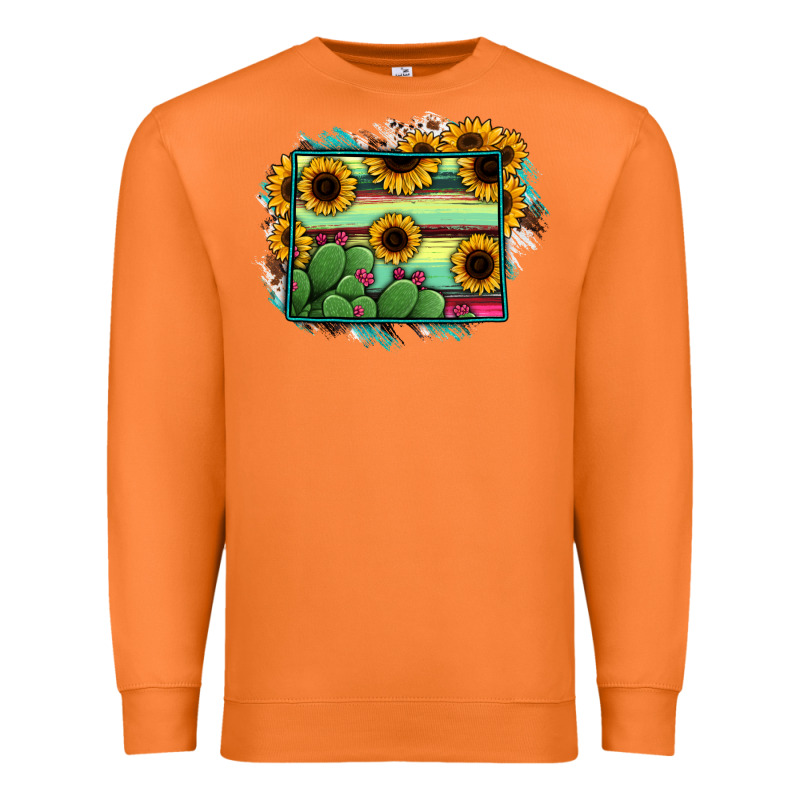 Wyoming Map Sunflower Cactus Serape Premium Sweatshirt by RanaPortraitStore | Teevron