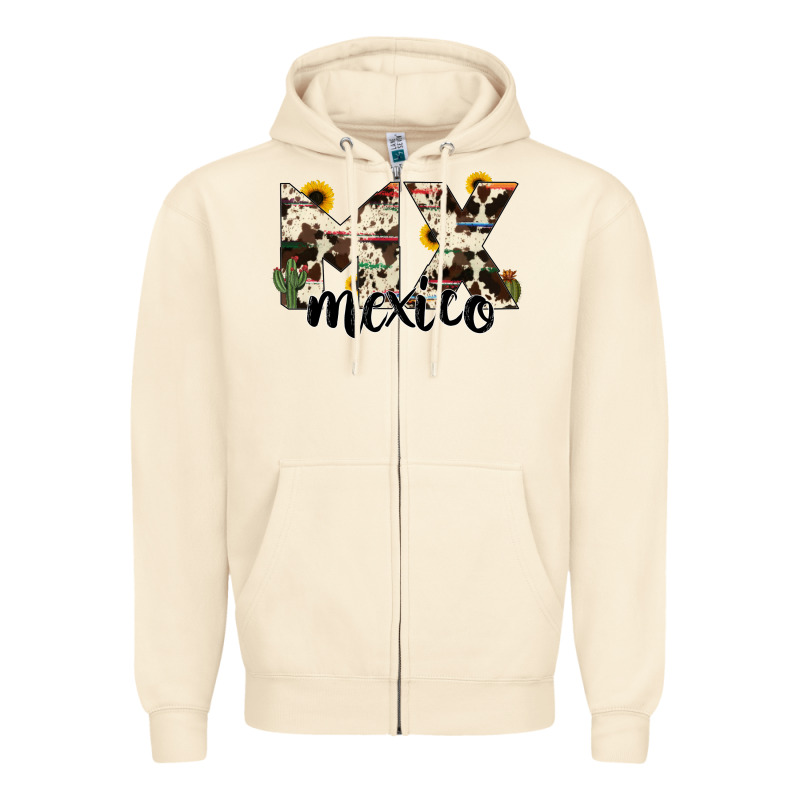 Mexico State Cowhide Serape Cactus Zipper Hoodie by RanaPortraitStore | Teevron