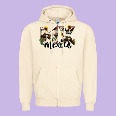 Mexico State Cowhide Serape Cactus Zipper Hoodie Designed By Ranaportraitstore