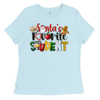 Baby Blue santa's favorite student christmas Ladies Tee - LillyAllenDesigns
