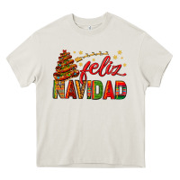 Cream Feliz Navidad With Sombrero Tree Heavy Core Tee - BundleAndBundleShop