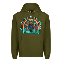 Army Green western thanksgiving rainbow with turkey Premium Hoodie - RanaPortraitStore