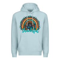 Blue Mist western thanksgiving rainbow with turkey Premium Hoodie - RanaPortraitStore