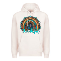 Pale Pink western thanksgiving rainbow with turkey Premium Hoodie - RanaPortraitStore
