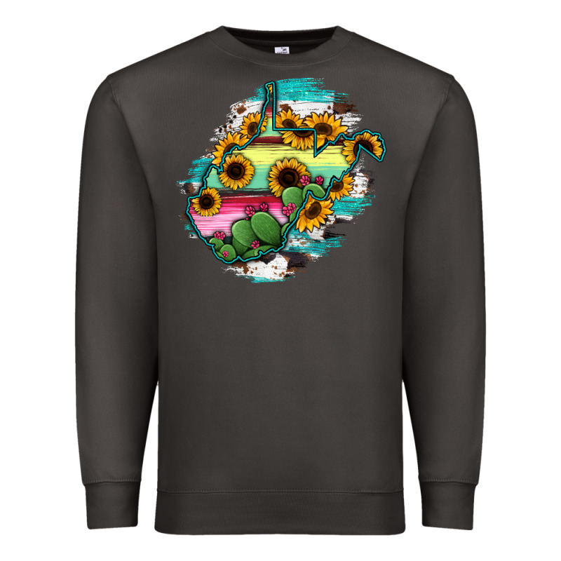 West Virginia Map Sunflower Cactus Serape Premium Sweatshirt by RanaPortraitStore | Teevron