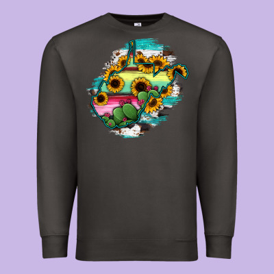 West Virginia Map Sunflower Cactus Serape Premium Sweatshirt Designed By Ranaportraitstore