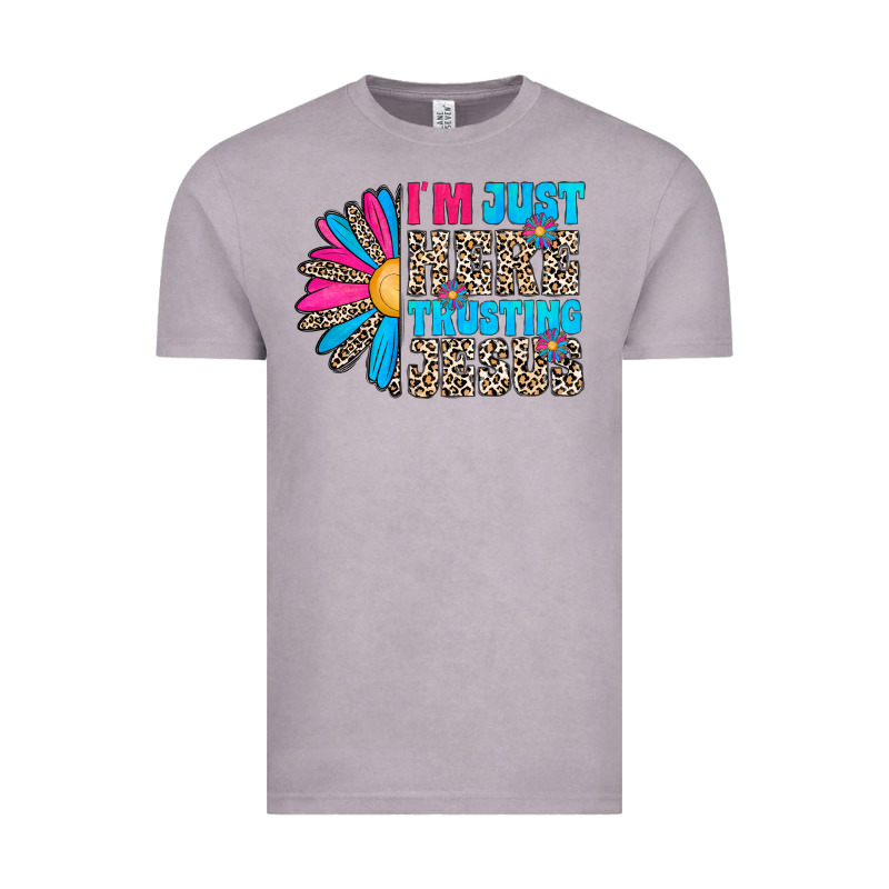 Im Just Here Trusting Jesus Vintage Tee by CowhideDigitalArt | Teevron