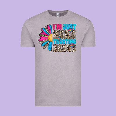 Im Just Here Trusting Jesus Vintage Tee Designed By Cowhidedigitalart