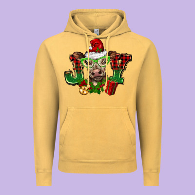 Christmas Joy Cow Vintage Hoodie Designed By Barkaloodesign