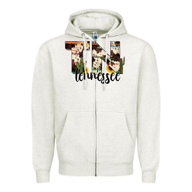 Tenesse State Cowhide Serape Cactus Zipper Hoodie by RanaPortraitStore | Teevron