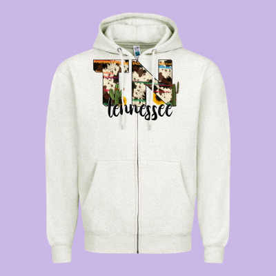 Tenesse State Cowhide Serape Cactus Zipper Hoodie Designed By Ranaportraitstore