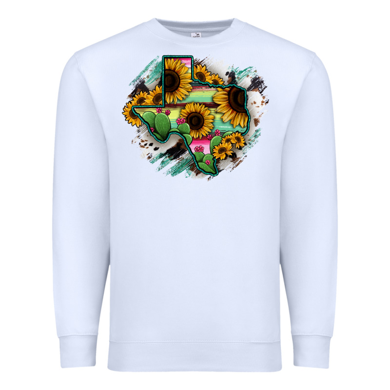 Texas Map Sunflower Cactus Serape Premium Sweatshirt by RanaPortraitStore | Teevron