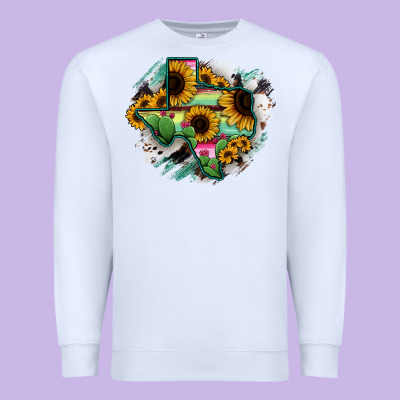 Texas Map Sunflower Cactus Serape Premium Sweatshirt Designed By Ranaportraitstore