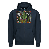 Navy aztec cowhide cacti Zipper Hoodie - RanaPortraitStore