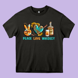 Peace Love Whiskey Heavy Core Tee Designed By Bundleandbundleshop