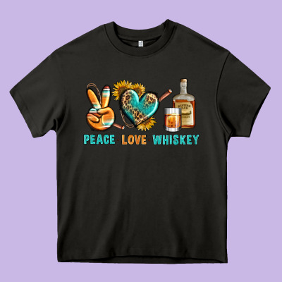 Peace Love Whiskey Heavy Core Tee Designed By Bundleandbundleshop