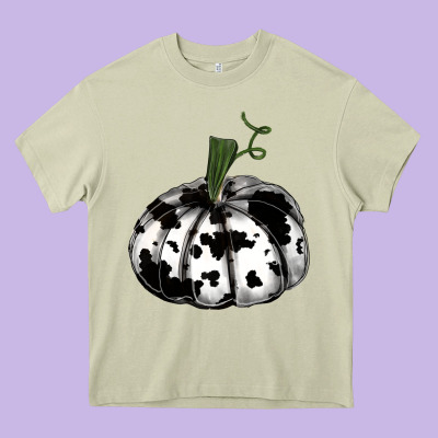 Watercolor Cowhide Halloween Pumpkin Heavy Core Tee Designed By Ranaportraitstore