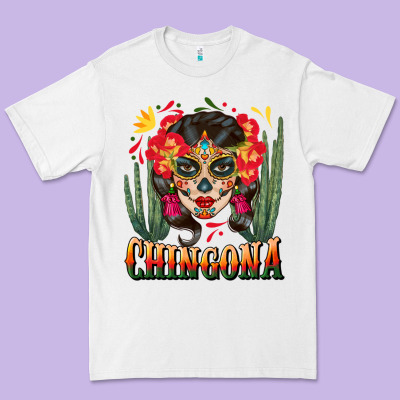 Chingona Sugar Skull Premium Tee Designed By Bundleandbundleshop