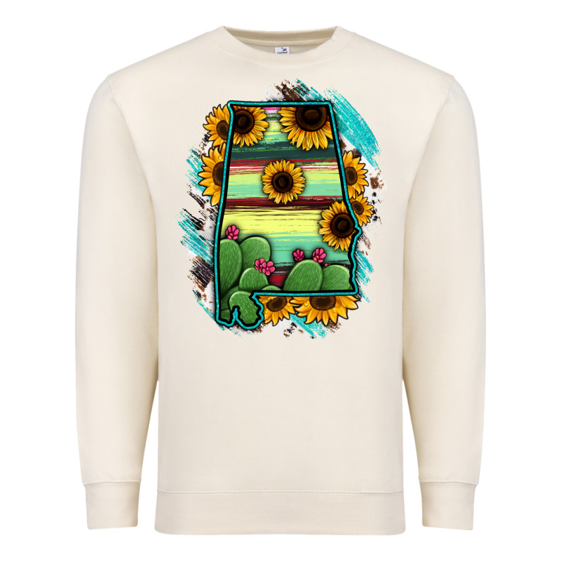 Alabama Map Sunflower Cactus Serape Premium Sweatshirt by RanaPortraitStore | Teevron