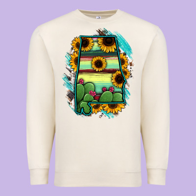 Alabama Map Sunflower Cactus Serape Premium Sweatshirt Designed By Ranaportraitstore