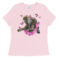 Bubblegum Pink baby elephant with tutu Ladies Tee - LillyAllenDesigns