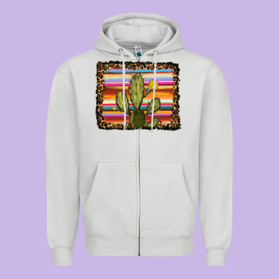 Serape Leopard Cactus Zipper Hoodie Designed By Ranaportraitstore