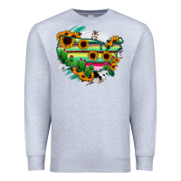 Heather Grey America Map Sunflower Cactus Serape Premium Sweatshirt - RanaPortraitStore