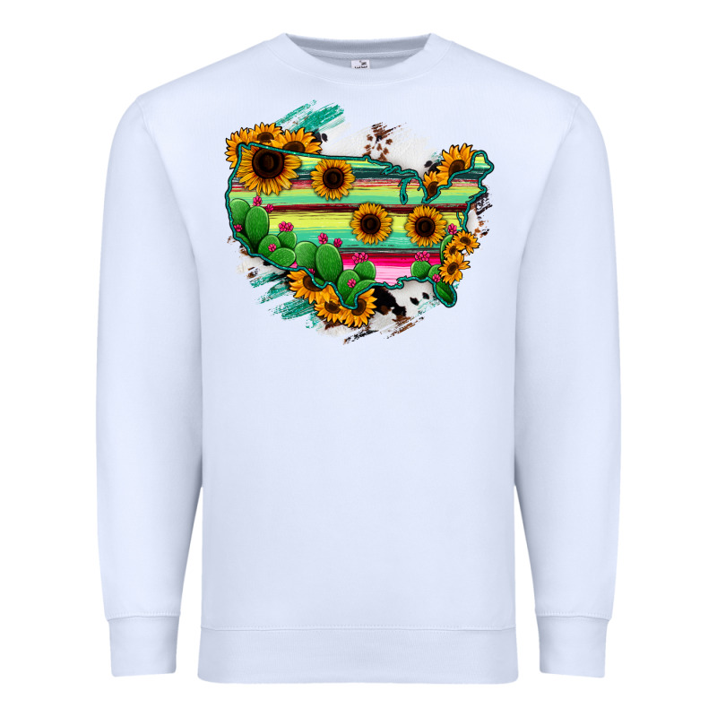 America Map Sunflower Cactus Serape Premium Sweatshirt by RanaPortraitStore | Teevron