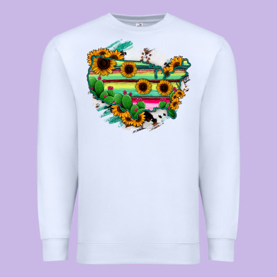 America Map Sunflower Cactus Serape Premium Sweatshirt Designed By Ranaportraitstore