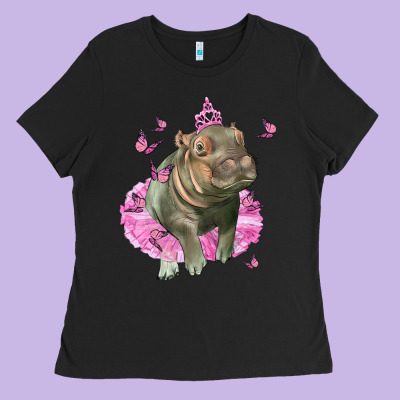 Baby Hippo With Tutu Ladies Tee Designed By Lillyallendesigns