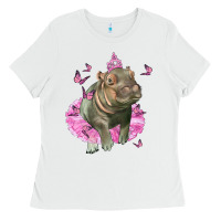 White Baby Hippo With Tutu Ladies Tee - LillyAllenDesigns