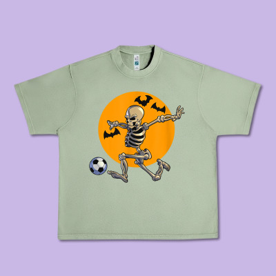 Skeleton Soccer Player Funny Halloween Blood Moon Urban Heavy Tee Designed By Designpulse