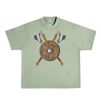 Oil Green renaissance fair faire festival medieval theme axe shield Urban Heavy Tee - DesignPulse