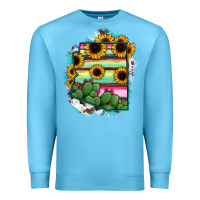 Ocean Blue Arizona Map Sunflower Cactus Serape Premium Sweatshirt - RanaPortraitStore