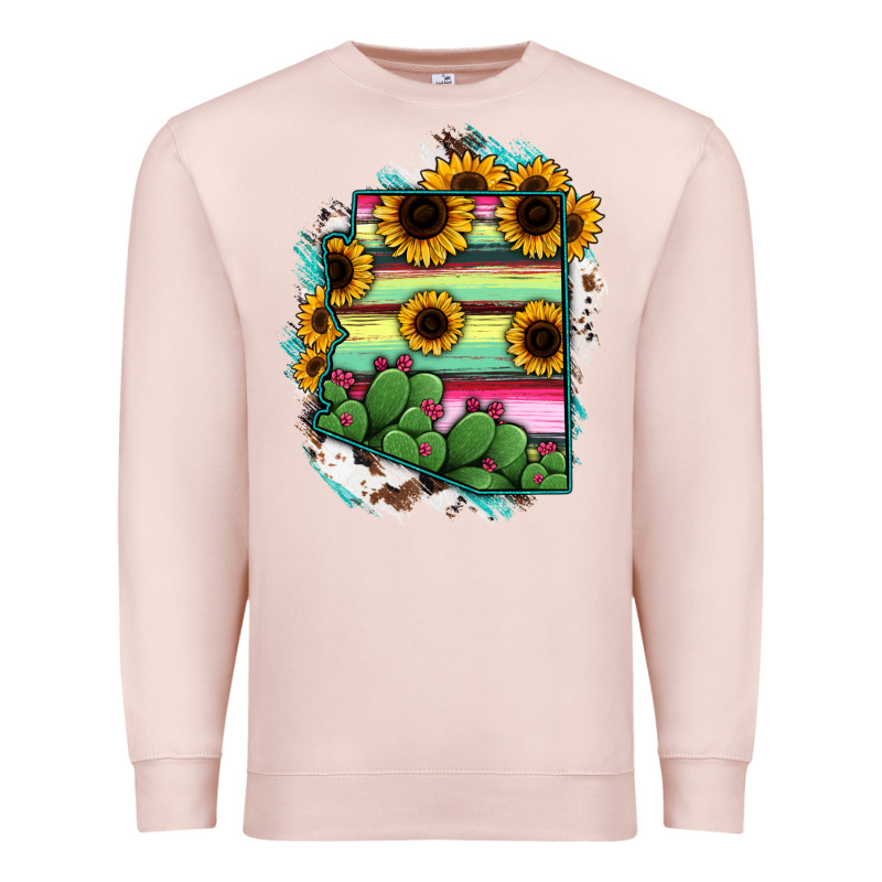 Arizona Map Sunflower Cactus Serape Premium Sweatshirt by RanaPortraitStore | Teevron