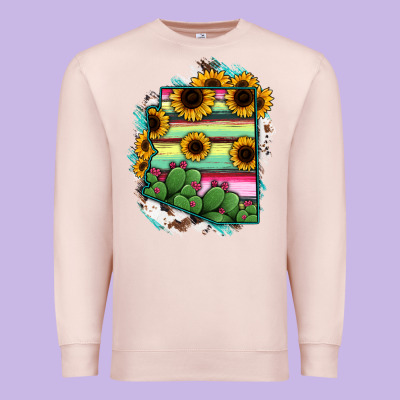 Arizona Map Sunflower Cactus Serape Premium Sweatshirt Designed By Ranaportraitstore