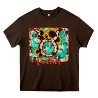 Chocolate Brown taurus turquoise cowhide Heavy Core Tee - RanaPortraitStore