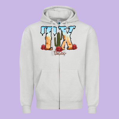 Texas Cactus Zipper Hoodie Designed By Ranaportraitstore