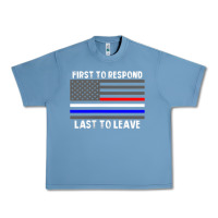 Pebble Blue police fire ems first responder american flag firefighter t shirt Urban Heavy Tee - DesignPulse