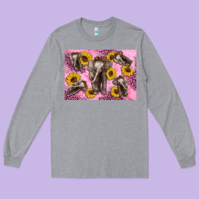 Baby Elephant Sunflowers Kid's Bottle Long Sleeve Tee Designed By Artiststas