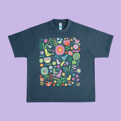 Cute Birds T  Shirt Birds And Blooms   Cute Floral Pattern By Cecca De Urban Heavy Tee Designed By Designpulse