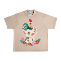 French Oak Moana HeiHei Rooster Pua Flowers Graphic Urban Heavy Tee - PixelWave