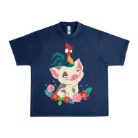 Navy Moana HeiHei Rooster Pua Flowers Graphic Urban Heavy Tee - PixelWave